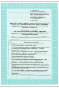 Свидетельство о допуске к определенному виду или видам работ (приложение 1)